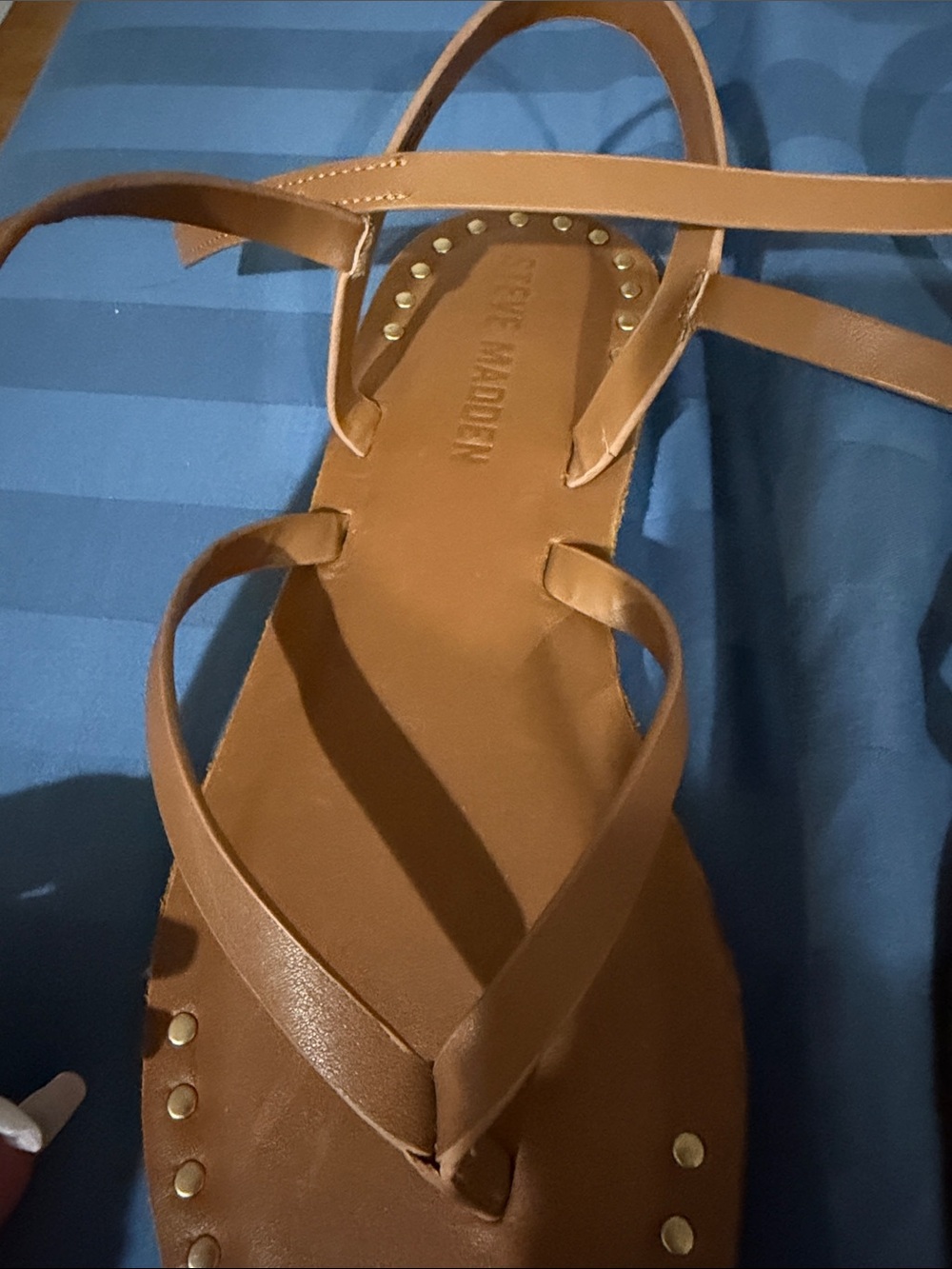 Steve Madden Brown Strappy Flat Sandals with Studs